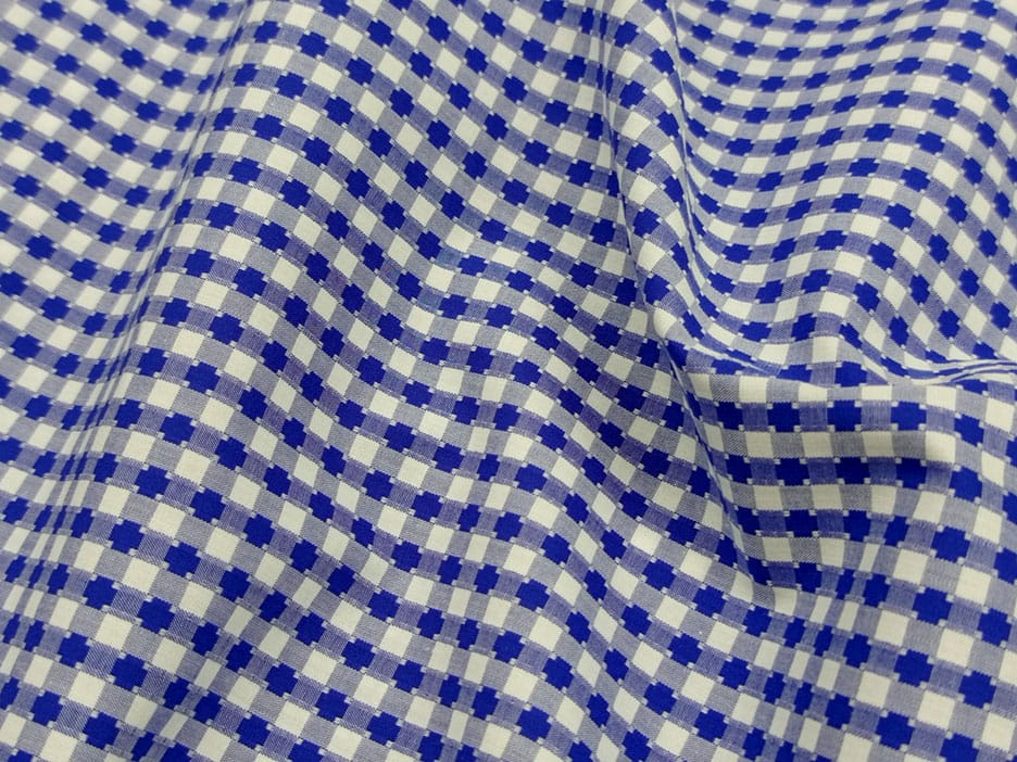 Italian Blue Check Dress Shirt fabric for a custom shirt
