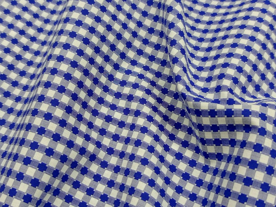 Italian Blue Check Dress Shirt fabric for a custom shirt