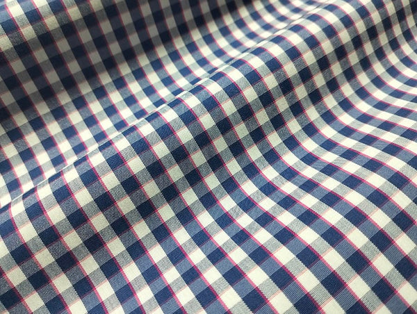 Blue and Pink Check Twill Dress Shirt fabric for a custom shirt
