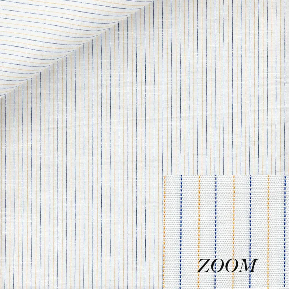 Navy and Amber Pinstripe Linen Shirt fabric for a custom shirt