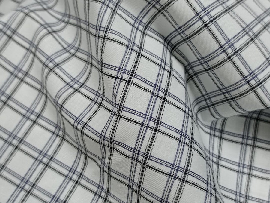 White, Grey and Black Plaid Twill Dress Shirt fabric for a custom shirt