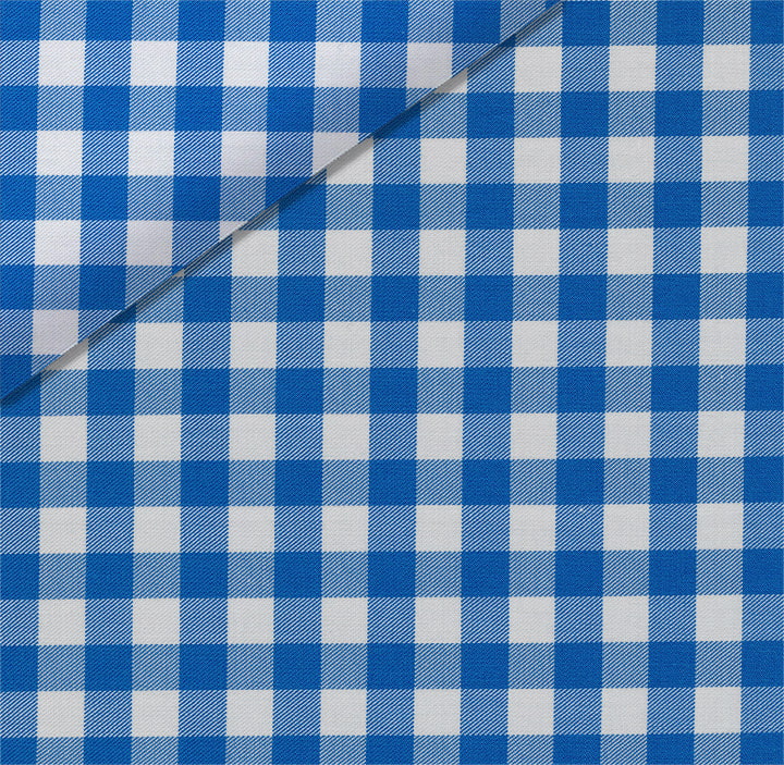 White and Blue Medium Check Dress Shirt fabric for a custom shirt