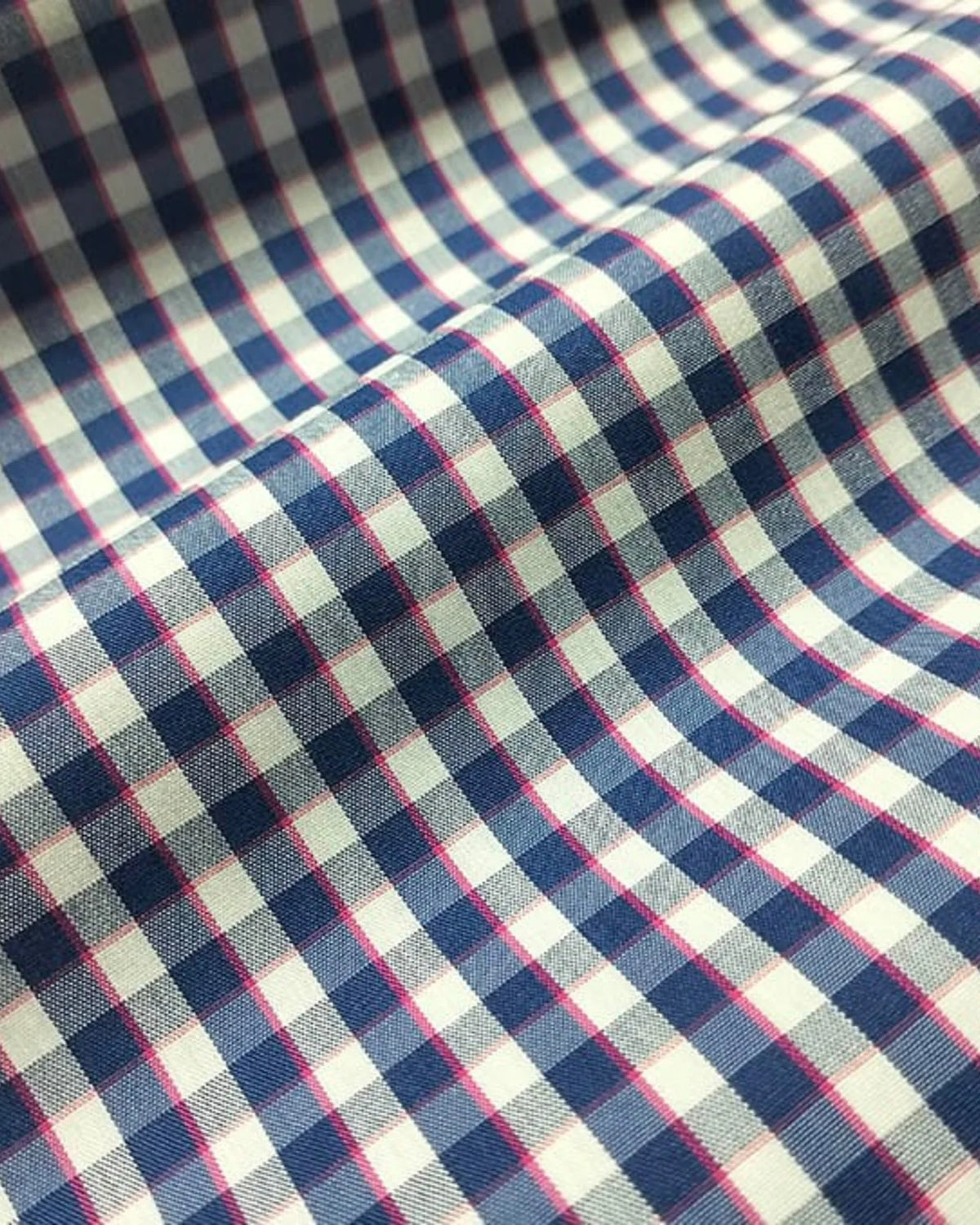 Blue and Pink Check Twill custom dress shirt fabric — Panache Bespoke