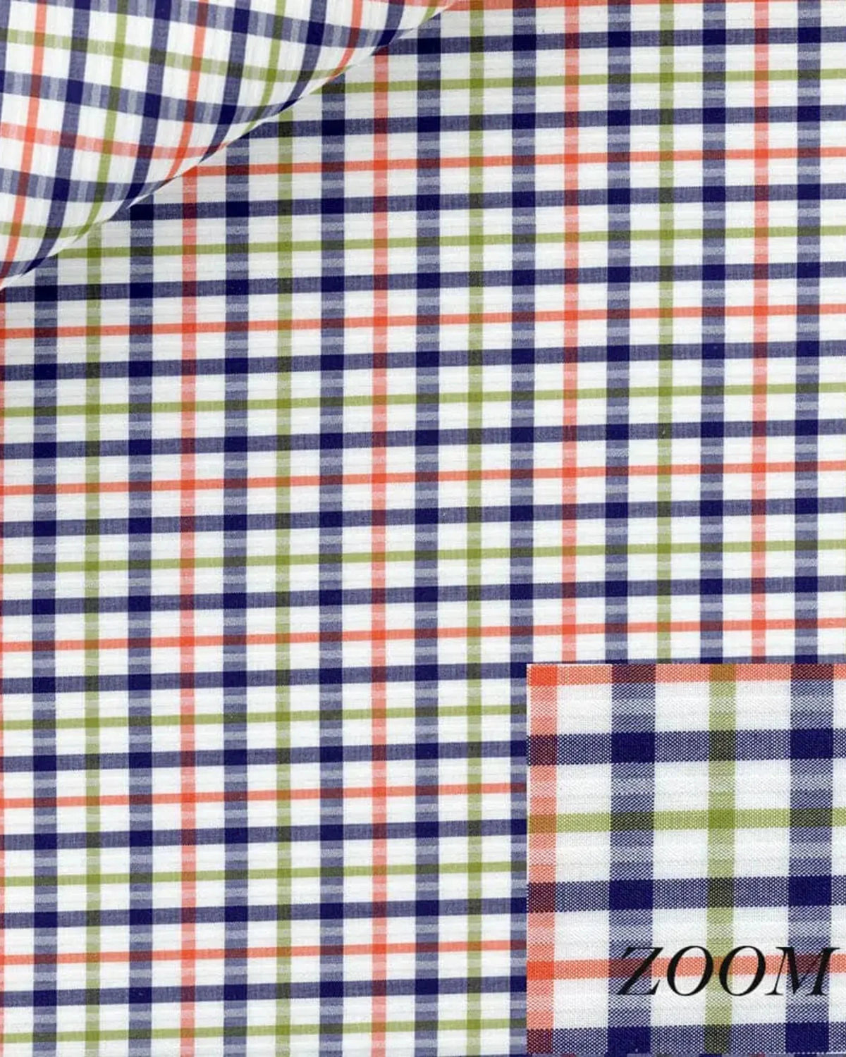 Navy, Coral and Olive Plaid custom dress shirt fabric — Panache Bespoke