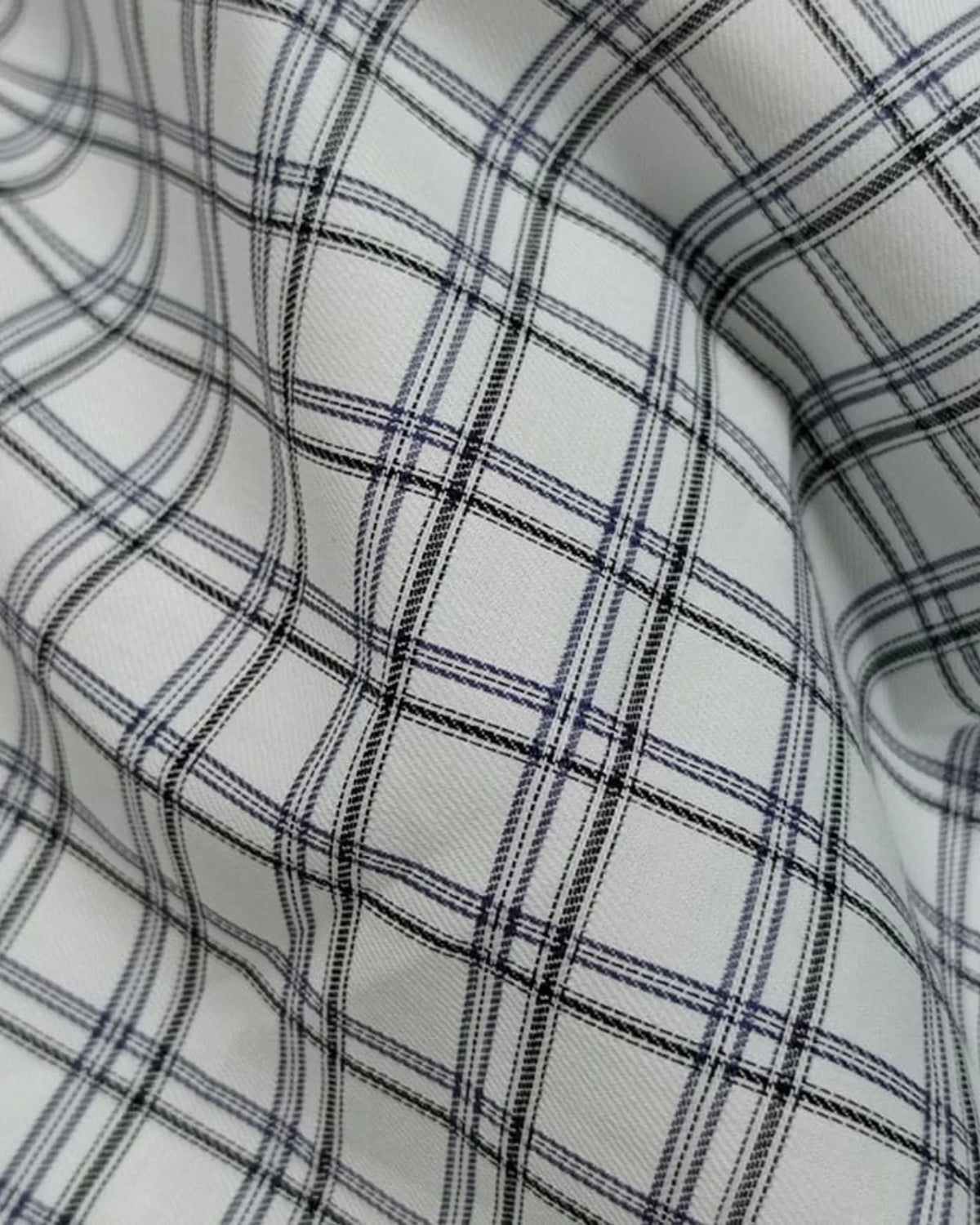 White, Grey and Black Plaid Twill custom dress shirt fabric — Panache Bespoke