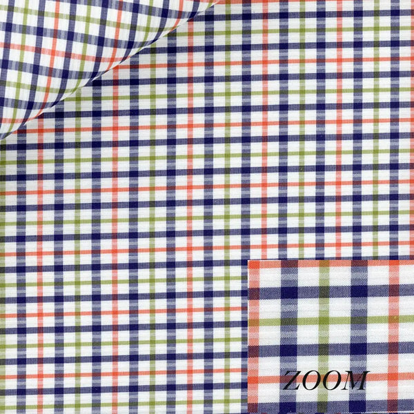 Navy, Coral and Olive Plaid Dress Shirt fabric for a custom shirt