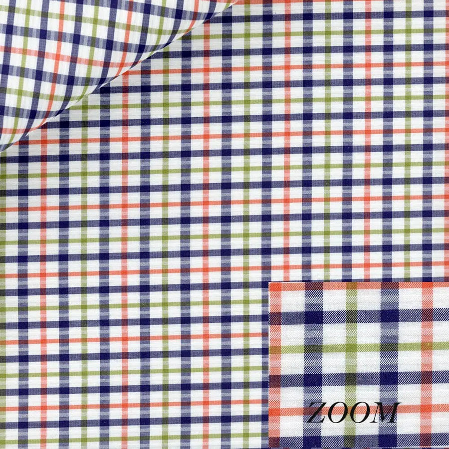 Navy, Coral and Olive Plaid Dress Shirt fabric for a custom shirt