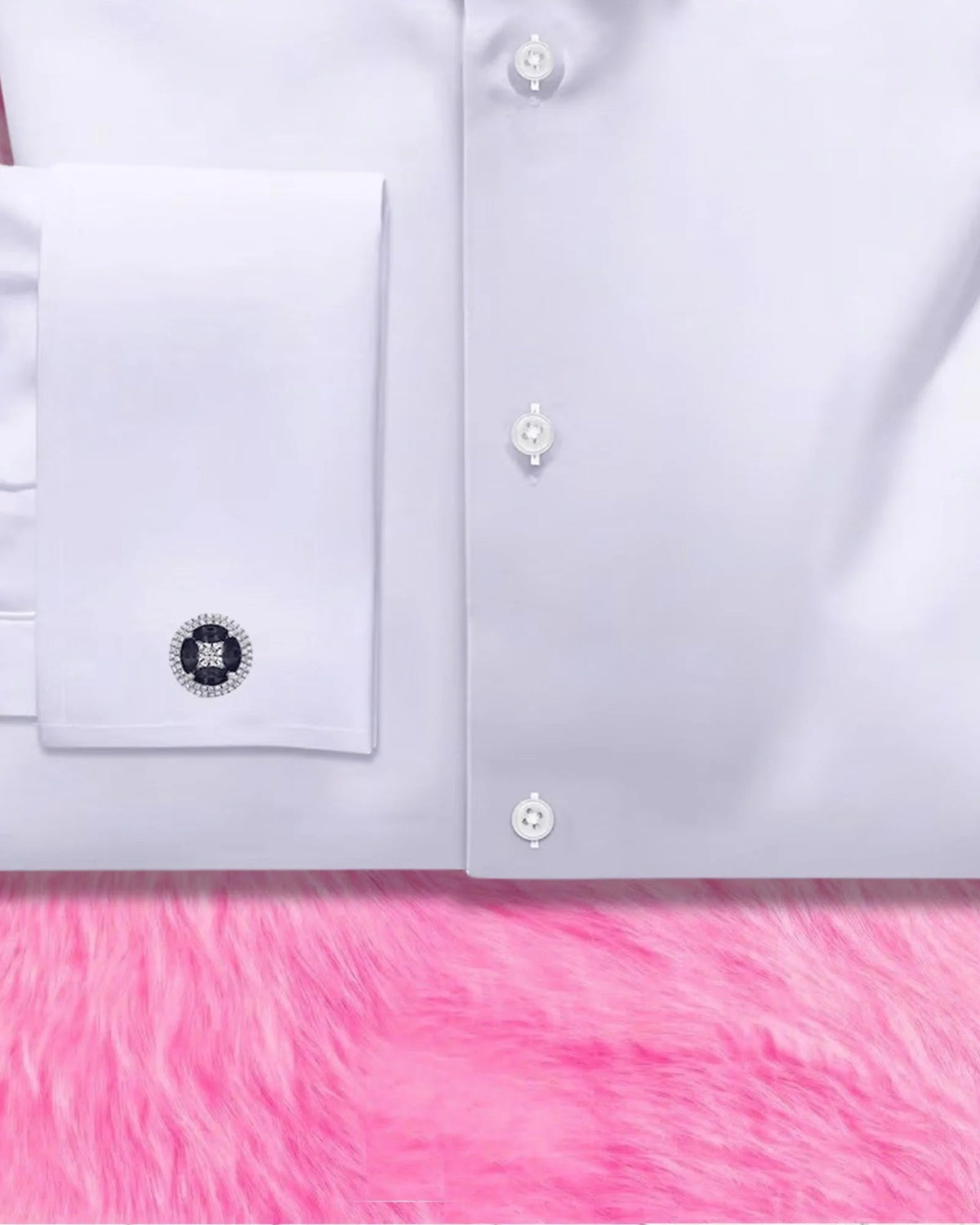 French square cuff and French placket on a white Giza cotton dress shirt